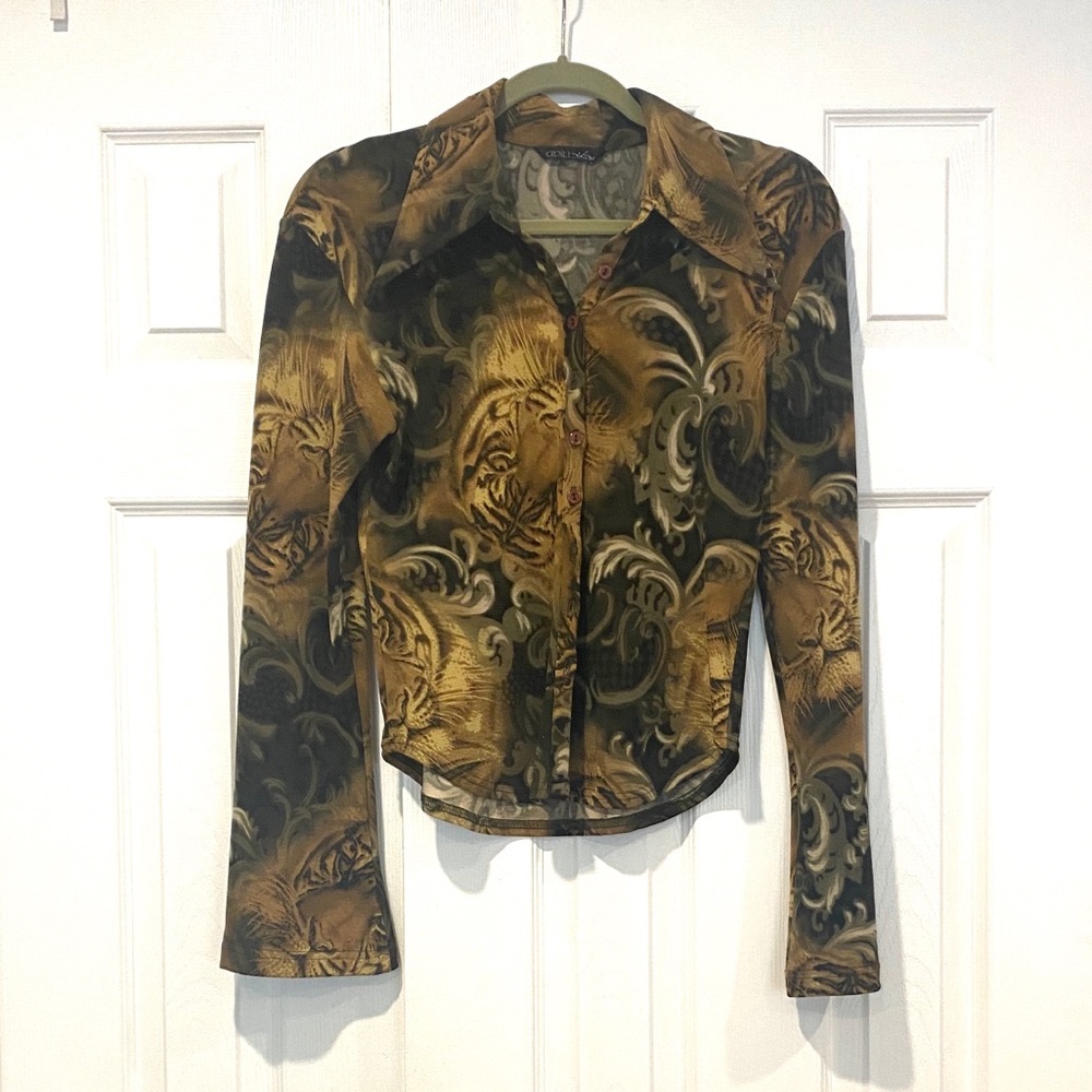 Odilsik Brown Tiger Animal Print Long Sleeve Top